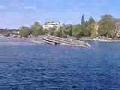 Sunny day and boat and river Vltava in Prague
