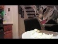 Kitty eats with fork
