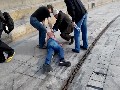 Two drunken teens decide to slide off the side of a building