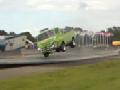 Dragster Truck Crashes Over Barrier