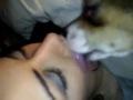 Dog french kisses drunk girl